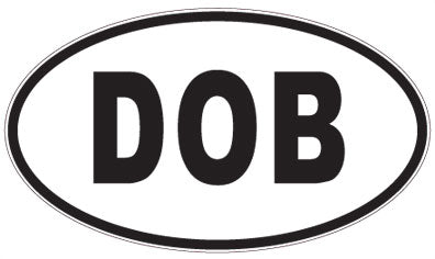 DOB - 3 Letter Initials Oval Sticker