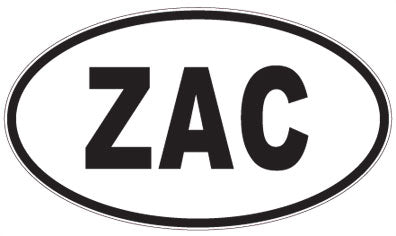 ZAC - 3 Letter Initials Oval Sticker